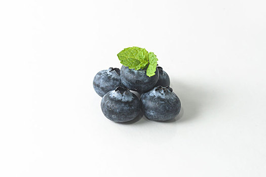 白色背景,蓝莓,一片,薄荷叶