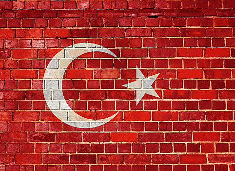 土耳其,旗帜,砖墙