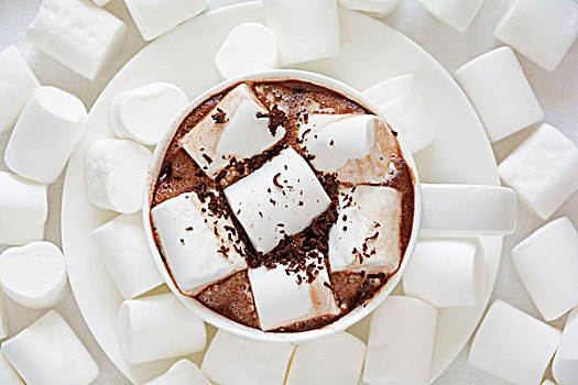 杯子,热巧克力,围绕,白色,果浆软糖
