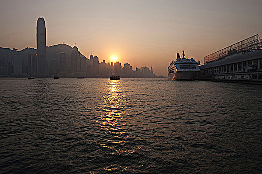 日落,上方,维多利亚港,香港