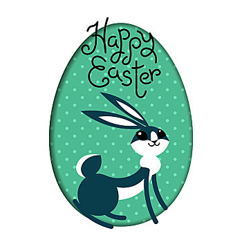高兴,复活节,小兔,野兔,室内,涂绘,蛋,窗户,可爱,卡通,文字,贺卡,绿色背景,矢量,插画,问候