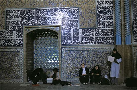 伊朗,清真寺,女人,文字,墙壁