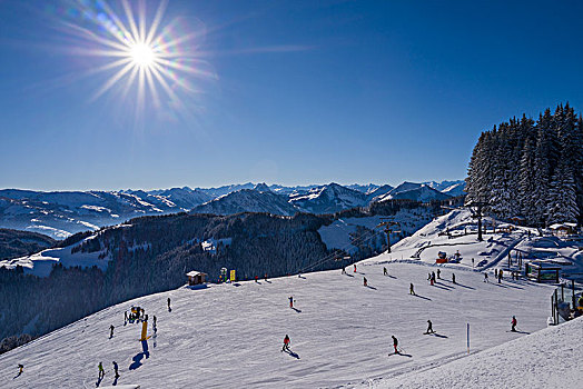 滑雪道,滑雪区,阿尔卑斯山,全景,背影,提洛尔,奥地利,欧洲