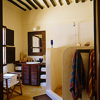 条纹,堆放,整洁,折叠,毛巾,现代,乡村,淋浴间