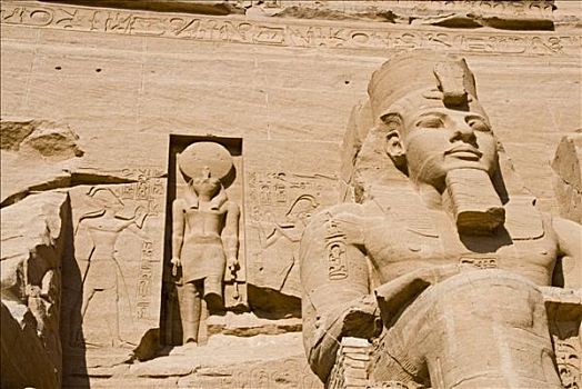 巨大,雕塑,寺庙,拉美西斯二世,阿布辛贝尔神庙,埃及,仰视,特写