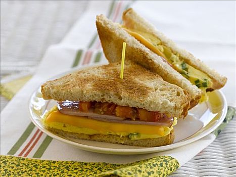 早餐,三明治,蛋,奶酪,火腿,西红柿