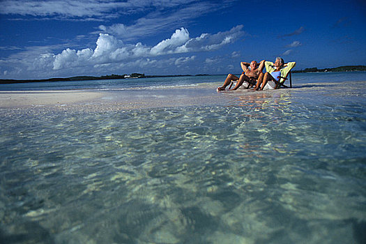 夫妻,放松,海滩,巴哈马