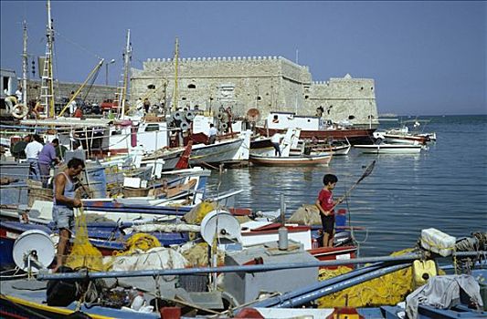 渔船,港口,伊拉克利翁,克里特岛,希腊