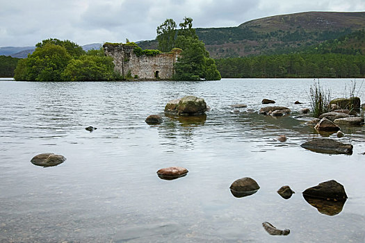 城堡,中间,湖,靠近,苏格兰