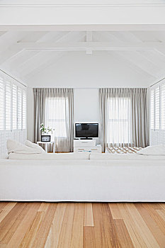 白色,客厅,拱顶,木头,梁,天花板,家,展示,室内