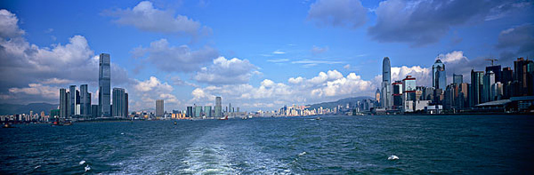 全景,香港,天际线,岛屿,九龙,维多利亚港