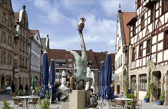 雕塑,市场,绿色,中间,弗兰克尼亚,巴伐利亚,德国,欧洲