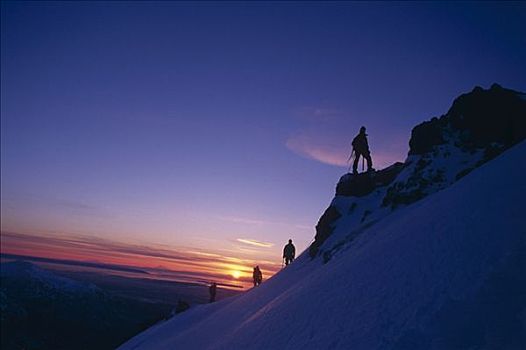 攀登者,山脊,日落,楚加奇州立公园,冬天,景色