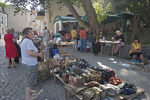 乌克兰,基辅,道路,纪念品,市场,商家,购物者,2004年