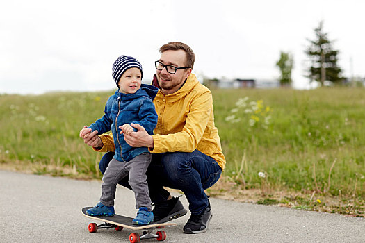高兴,父亲,小,儿子,滑板