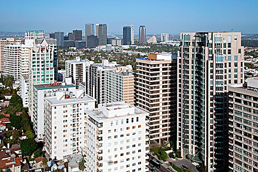 俯视,世纪城,天际线,洛杉矶,加利福尼亚