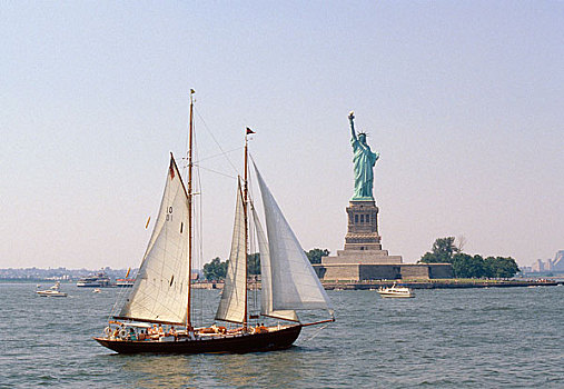 大,帆船,航行,过去,艾里斯岛,纽约,美国