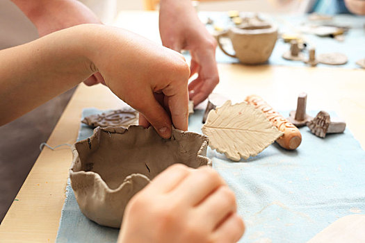 陶瓷,工作间,孩子,创意,学习班,人工,粘土,模制