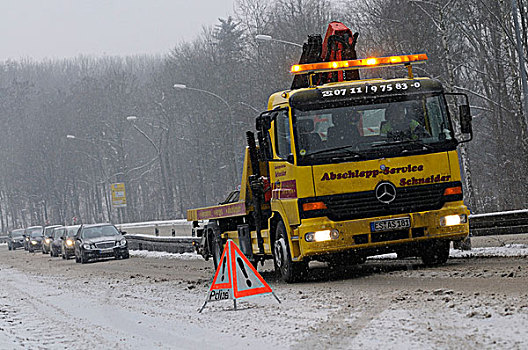 雪,斯图加特,汽车,警棍,警告,三角形,警察,巴登符腾堡,德国,欧洲