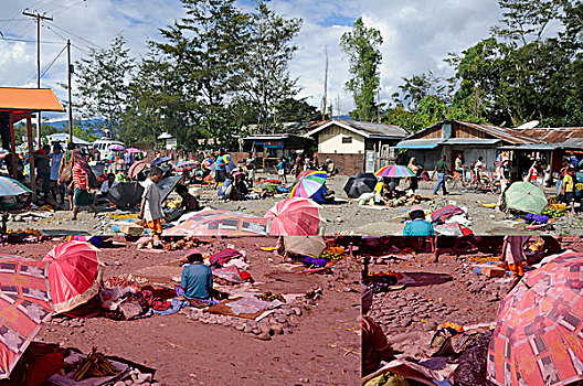 市场,遮阳伞,山谷,伊里安查亚省,印度尼西亚,东南亚,亚洲