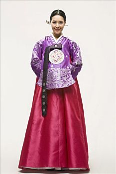女青年,穿,传统,朝鲜服装