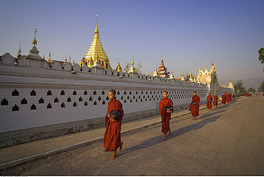队列,僧侣,靠近,茵莱湖,缅甸