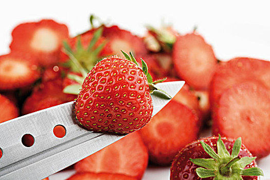 草莓,刀,边缘,切削