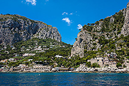 悬崖,城镇风光,码头,卡普里岛,坎帕尼亚区,意大利,欧洲