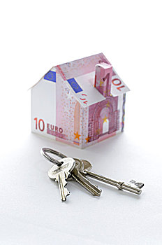一串钥匙,房屋模型,折叠,欧元,货币