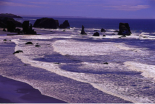 俯视,海滩,海浪,岩石构造,班顿海滩,俄勒冈海岸,俄勒冈,美国