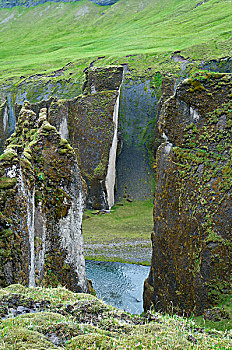 峡谷,靠近,南,海岸,凝灰岩,火山岩,苔藓,冰岛,欧洲