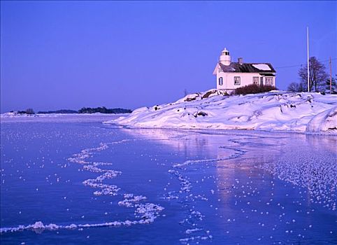 灯塔,冬天,瑞典
