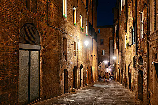街道,风景,老,建筑,夜晚,锡耶纳,意大利