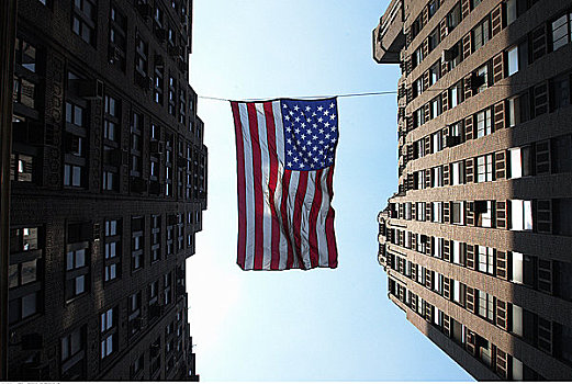 美国国旗,飞,高层建筑,建筑,纽约,美国