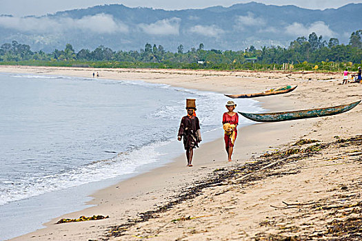 女人,背影,捕鱼,旅游,马鲁安采特拉,马达加斯加,非洲