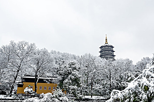 杭州西湖景区雷峰塔雪景