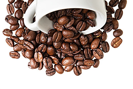 颠倒,咖啡,杯子,咖啡豆,罐,背景