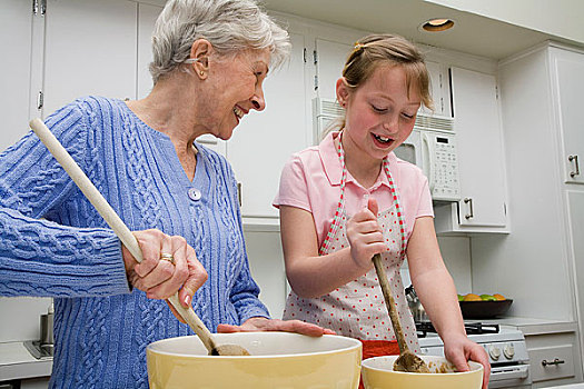 祖母,孙女,准备,曲奇饼