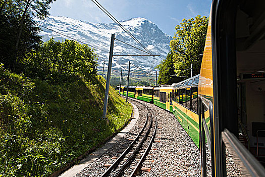 少女峰,瑞士,列车,靠近,格林德威尔,仰视,艾格尔峰