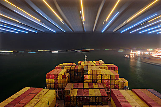 集装箱船,夜晚,香港