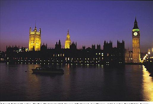 大本钟,威斯敏斯特宫,议会大厦,黃昏,光亮,伦敦,英国,欧洲,世界遗产