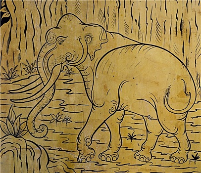 古老,泰国,大象,艺术