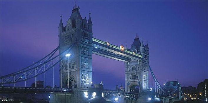 光亮,塔桥,夜晚,黃昏,伦敦,英国,欧洲