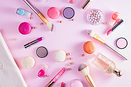 化妆,商品,蛋白杏仁饼干,粉色背景,卧,场景