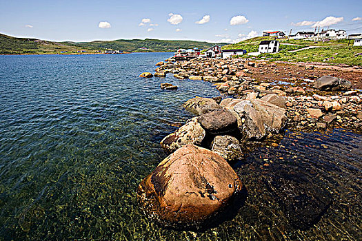 石头,海岸线,红色,湾,拉布拉多犬,纽芬兰,加拿大