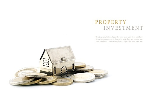 地产,投资,银,金色,房子,模型,硬币,隔绝,白色背景