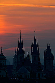 教堂,短,日出,老城广场,历史,中心,布拉格,波希米亚,捷克共和国,欧洲
