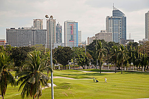 高尔夫球场,城镇中心,天际线,马尼拉,菲律宾,亚洲