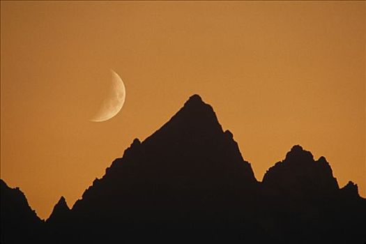 月亮,上方,落基山脉,大台顿国家公园,怀俄明