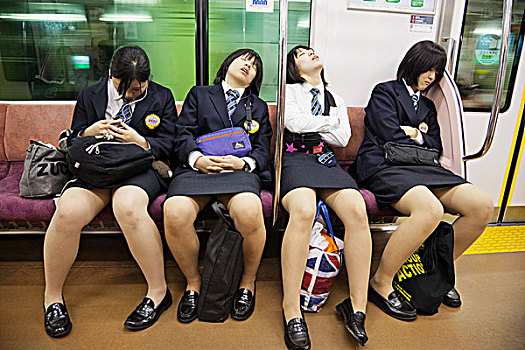 日本,东京,高中,女孩,睡觉,地铁